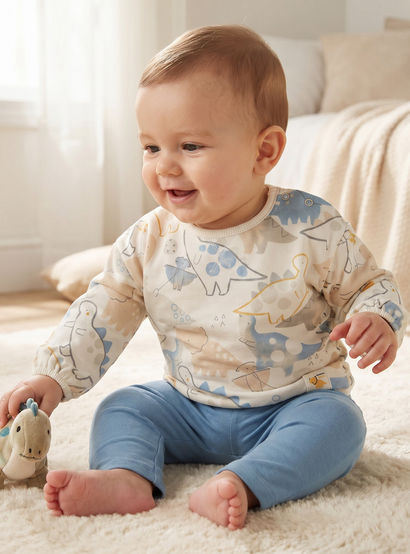Juniors Cotton Crew Neck Long Sleeves Pyjama Set with Dinosaur Print-baby-boys-clothing-nightwear-pyjamasets-image-1