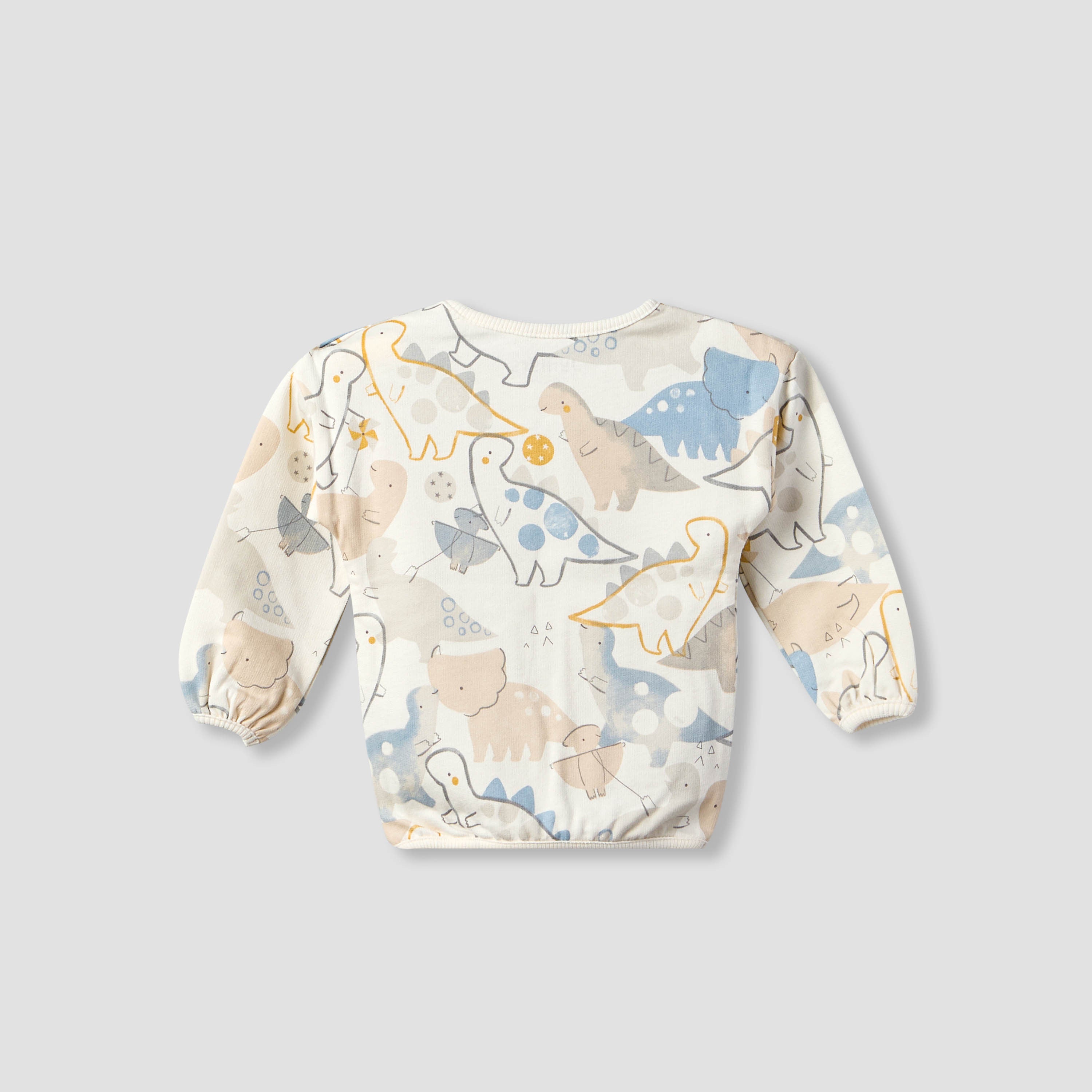 Juniors Cotton Crew Neck Long Sleeves Pyjama Set with Dinosaur Print