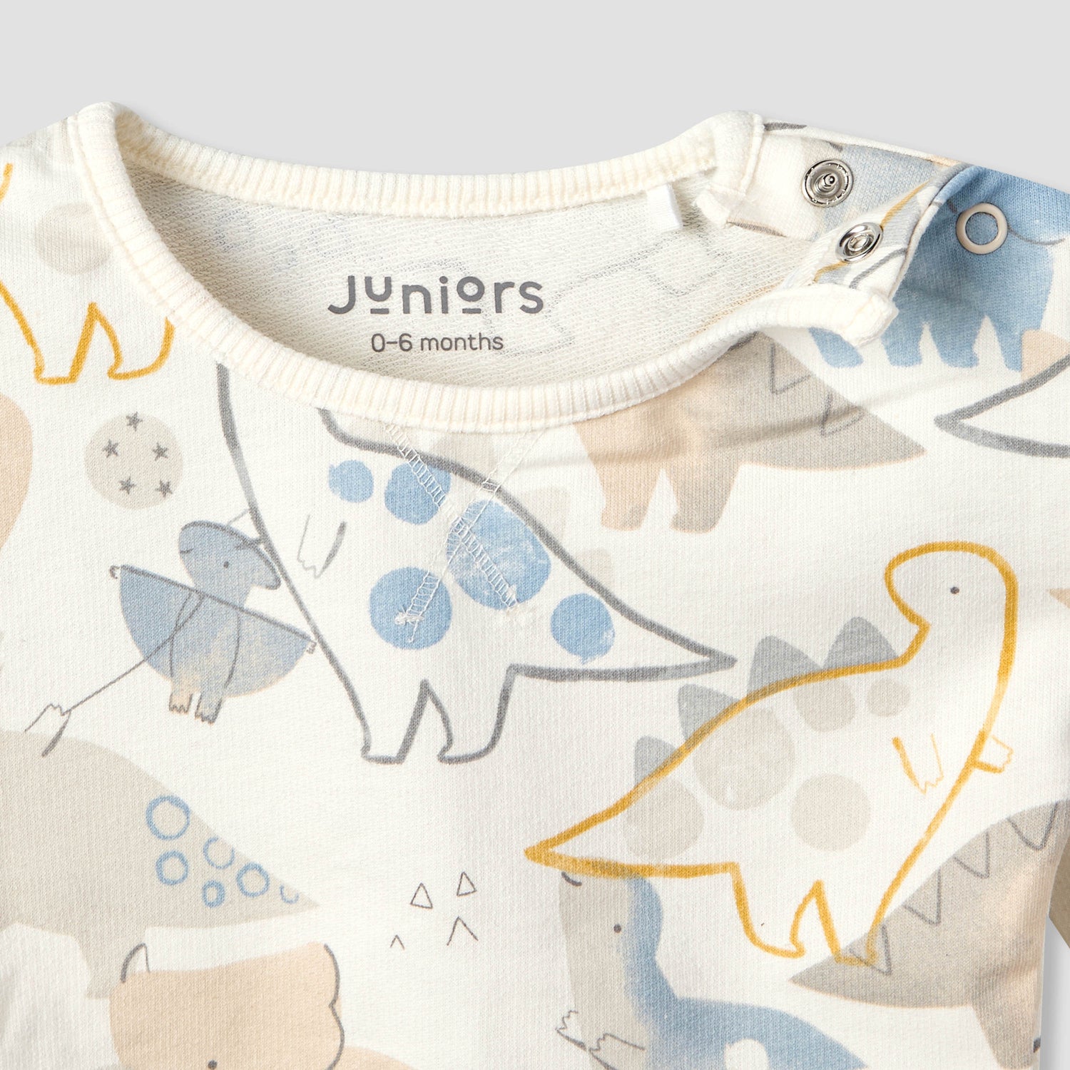 Juniors Cotton Crew Neck Long Sleeves Pyjama Set with Dinosaur Print