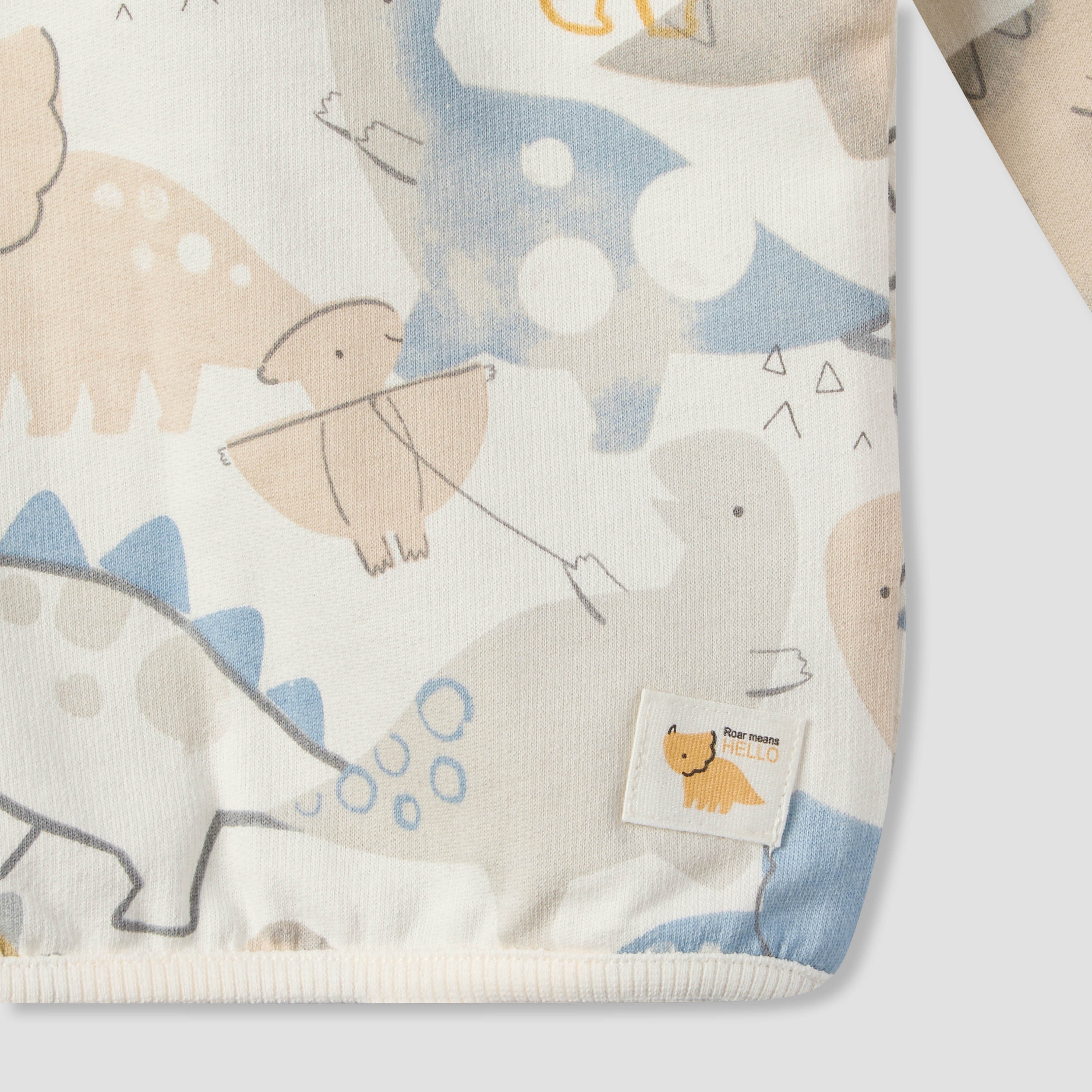 Juniors Cotton Crew Neck Long Sleeves Pyjama Set with Dinosaur Print