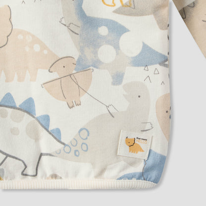 Juniors Cotton Crew Neck Long Sleeves Pyjama Set with Dinosaur Print