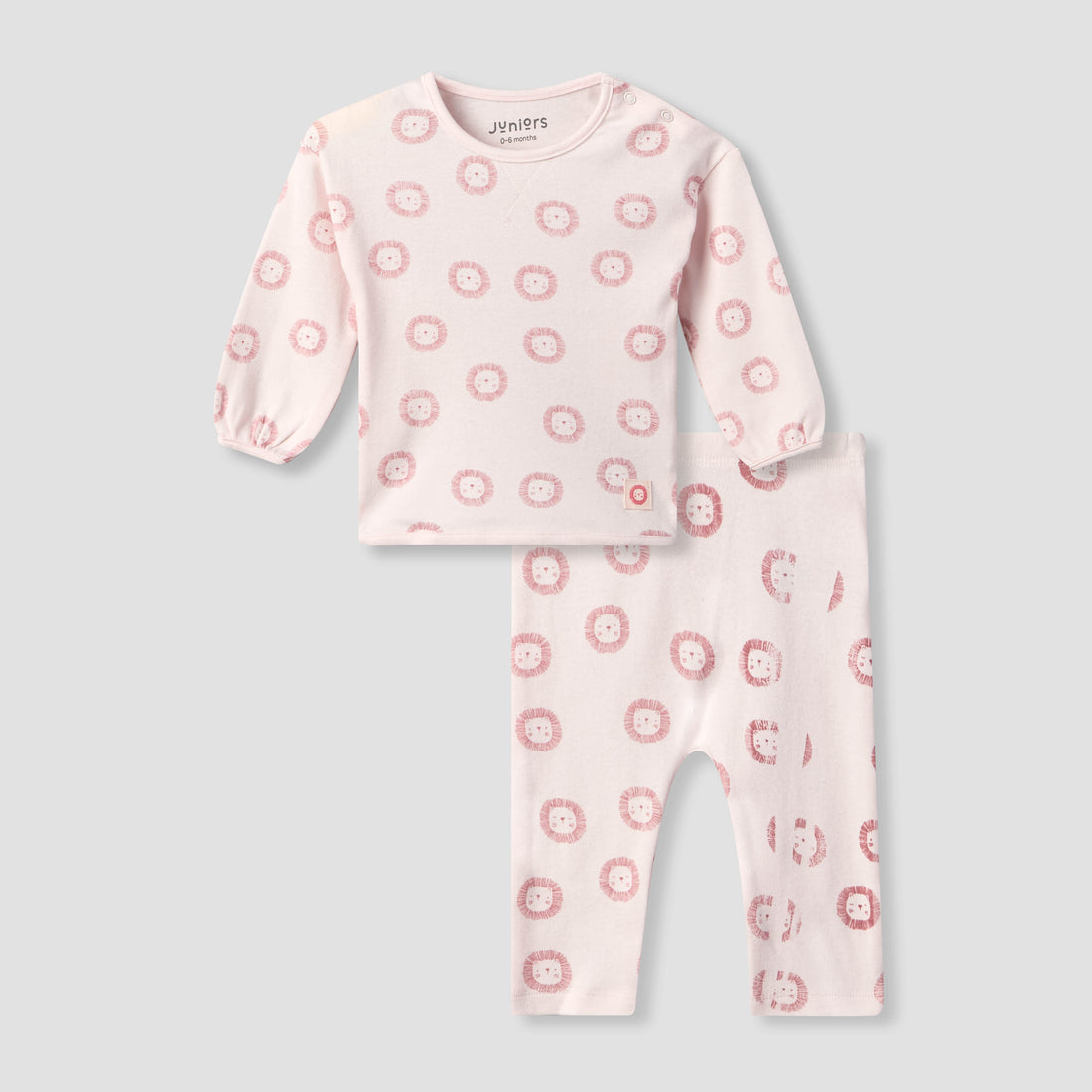 Juniors Cotton Crew Neck Long Sleeves Pyjama Set with Lion Print - Pink / 12-18 mths