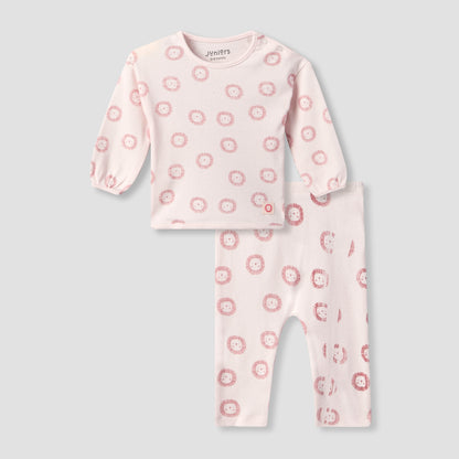Juniors Cotton Crew Neck Long Sleeves Pyjama Set with Lion Print - Pink / 12-18 mths
