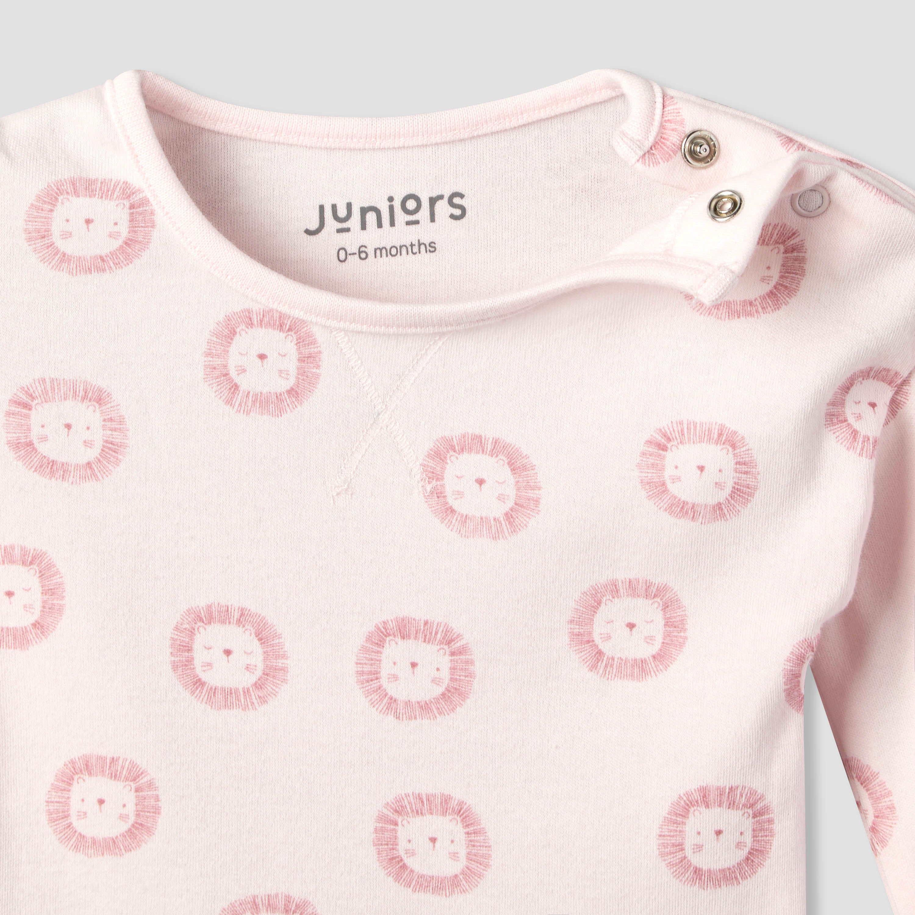 Juniors Cotton Crew Neck Long Sleeves Pyjama Set with Lion Print