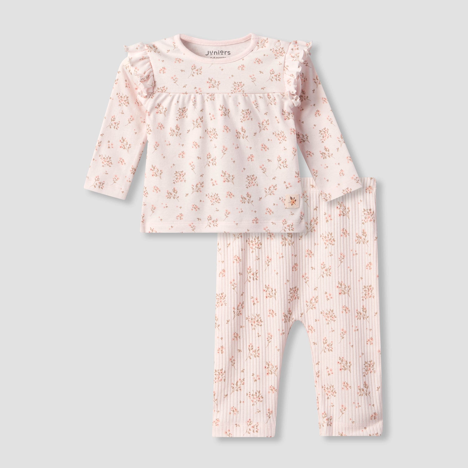 Juniors Cotton Crew Neck Long Sleeves Pyjama Set with Floral Print - Pink / 12-18 mths