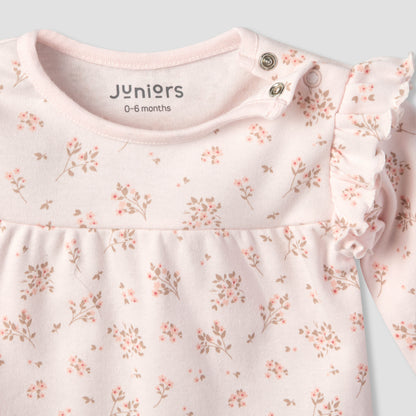 Juniors Cotton Crew Neck Long Sleeves Pyjama Set with Floral Print