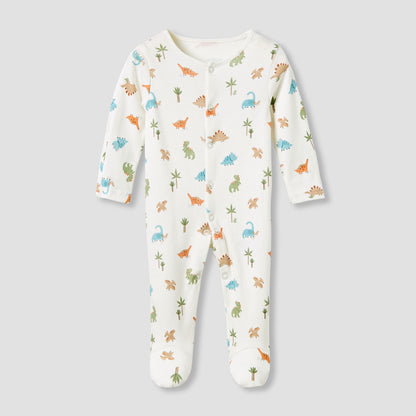 Juniors Crew Neck Sleepsuit with Dinosaur Print - Cotton - Long Sleeves - Set of 3