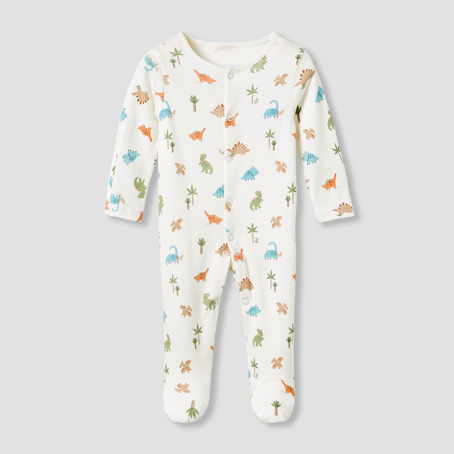 Juniors Crew Neck Sleepsuit with Dinosaur Print - Cotton - Long Sleeves - Set of 3