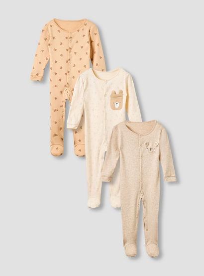 Juniors Crew Neck Sleepsuit with Bear Print - Cotton - Long Sleeves - Set of 3-promo_babyshop_Buy2for115_UAE130126-image-1