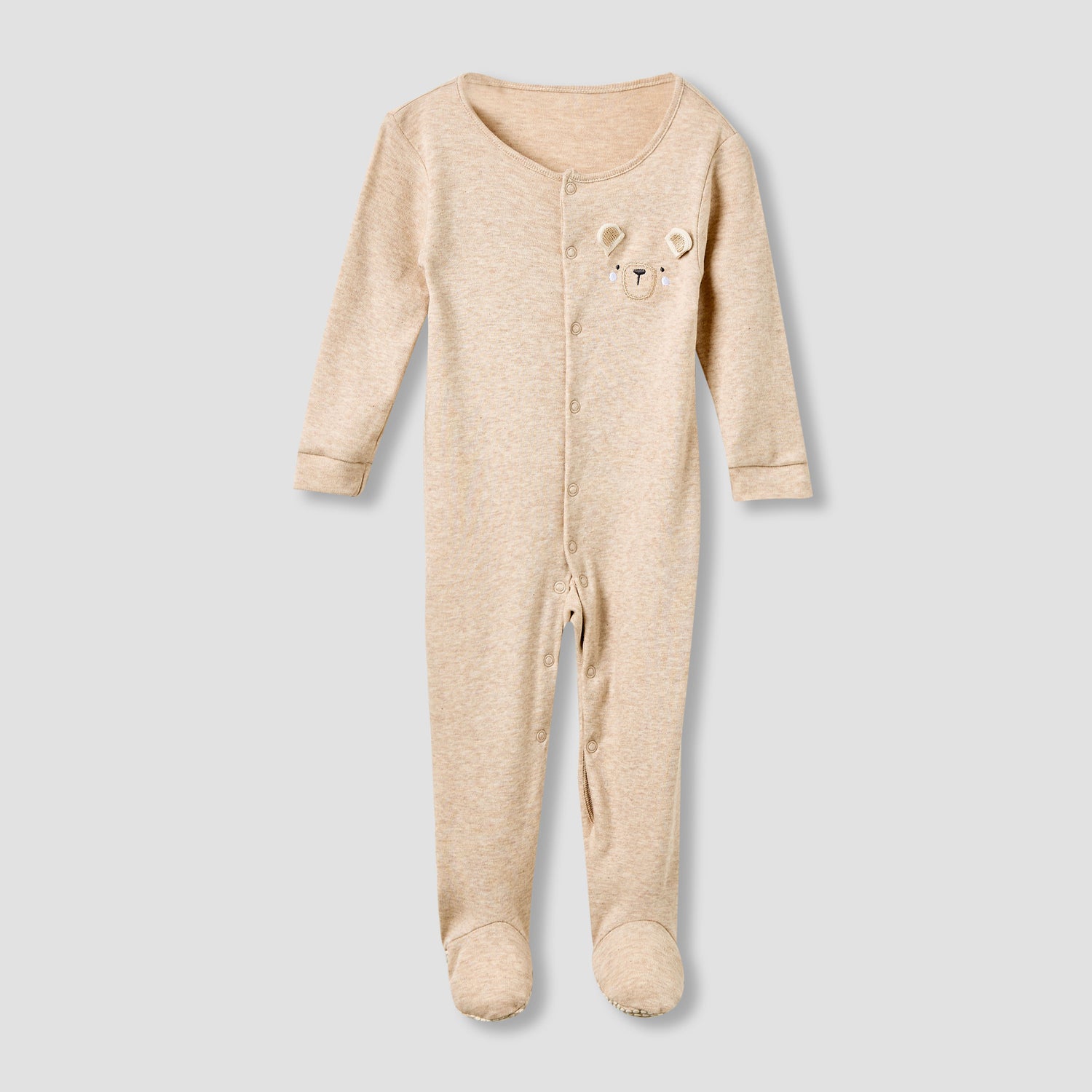 Juniors Crew Neck Sleepsuit with Bear Print - Cotton - Long Sleeves - Set of 3