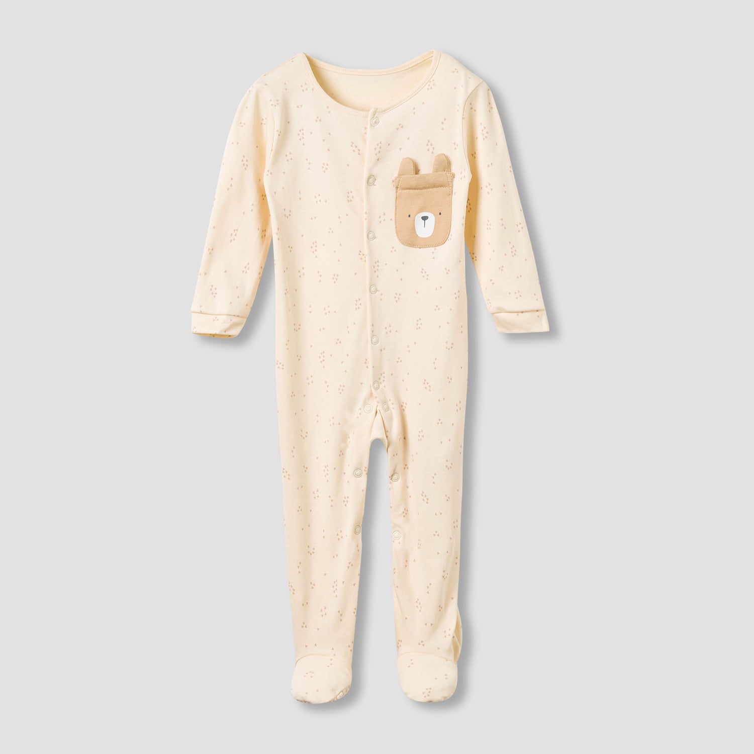 Juniors Crew Neck Sleepsuit with Bear Print - Cotton - Long Sleeves - Set of 3
