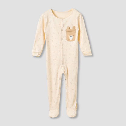 Juniors Crew Neck Sleepsuit with Bear Print - Cotton - Long Sleeves - Set of 3