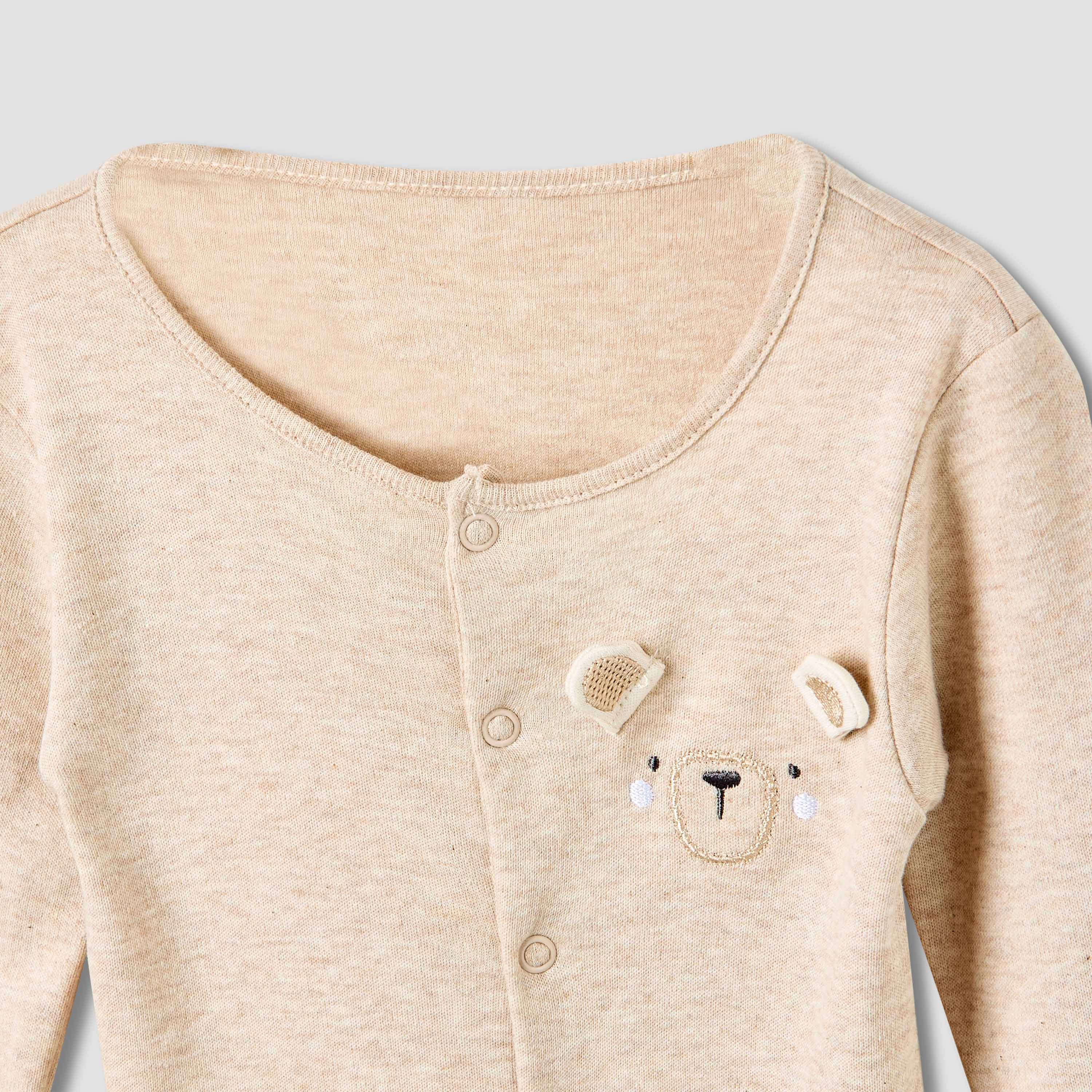 Juniors Crew Neck Sleepsuit with Bear Print - Cotton - Long Sleeves - Set of 3