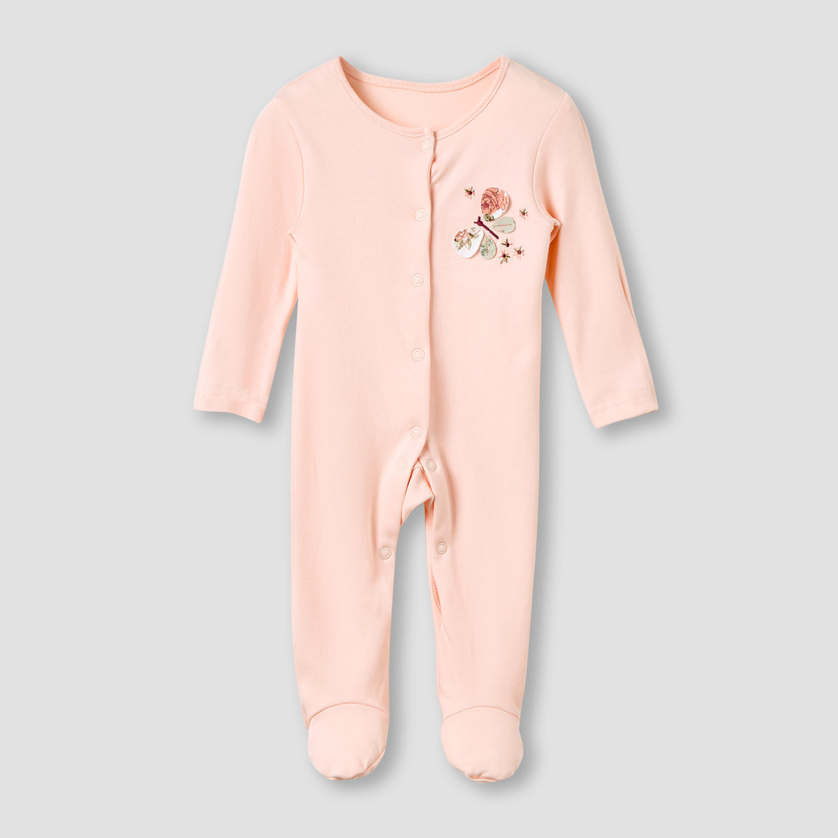 Juniors Crew Neck Sleepsuit with Floral Print - Cotton - Long Sleeves - Set of 3