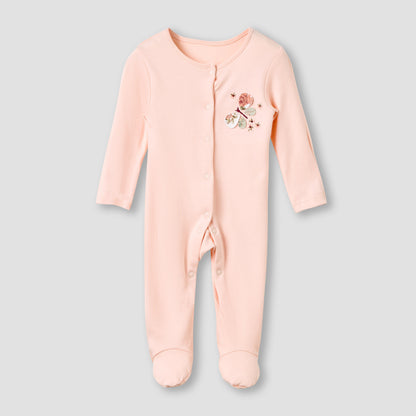 Juniors Crew Neck Sleepsuit with Floral Print - Cotton - Long Sleeves - Set of 3