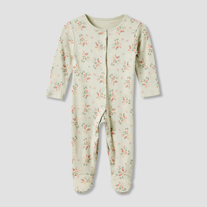 Juniors Crew Neck Sleepsuit with Floral Print - Cotton - Long Sleeves - Set of 3