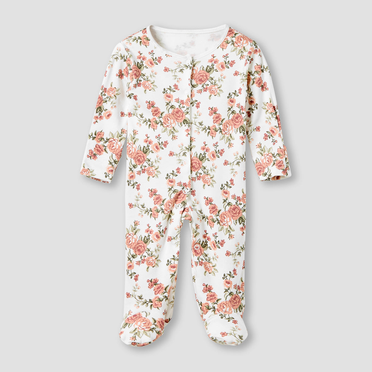 Juniors Crew Neck Sleepsuit with Floral Print - Cotton - Long Sleeves - Set of 3