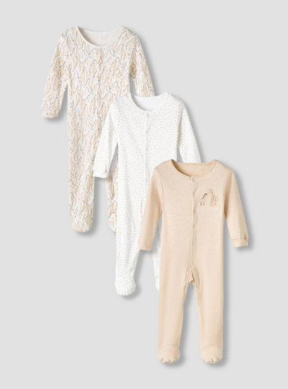 Juniors Round Neck Sleepsuit with Snap Button Closure - Cotton - Long Sleeves - Set of 3-promo_babyshop_Buy2for115_UAE130126-image-1