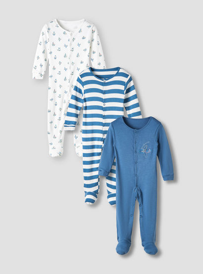 Juniors Round Neck Sleepsuit with Snap Button Closure - Cotton - Long Sleeves-promo_babyshop_Buy2for115_UAE130126-image-1