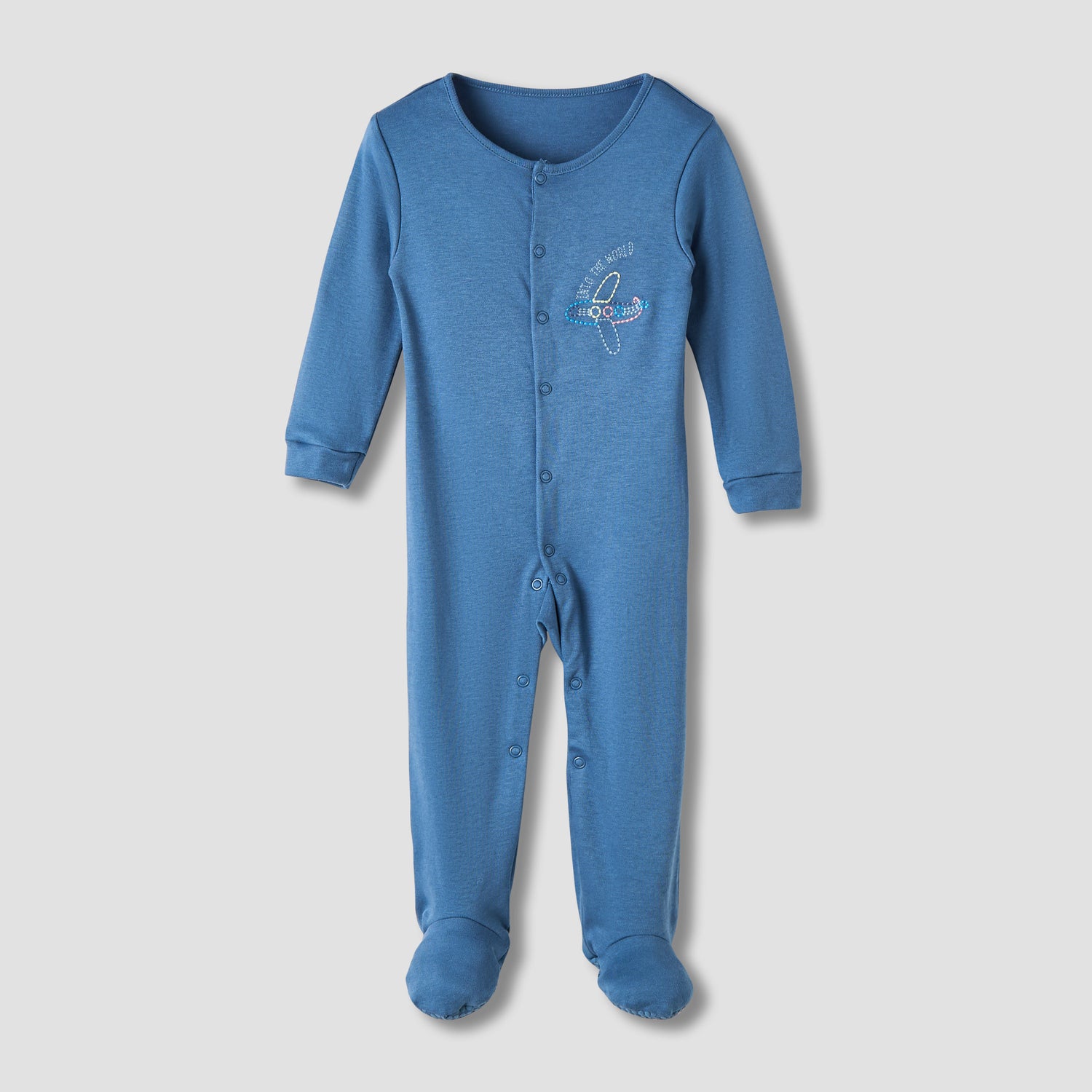 Juniors Round Neck Sleepsuit with Snap Button Closure - Cotton - Long Sleeves