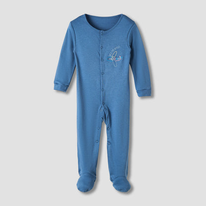 Juniors Round Neck Sleepsuit with Snap Button Closure - Cotton - Long Sleeves