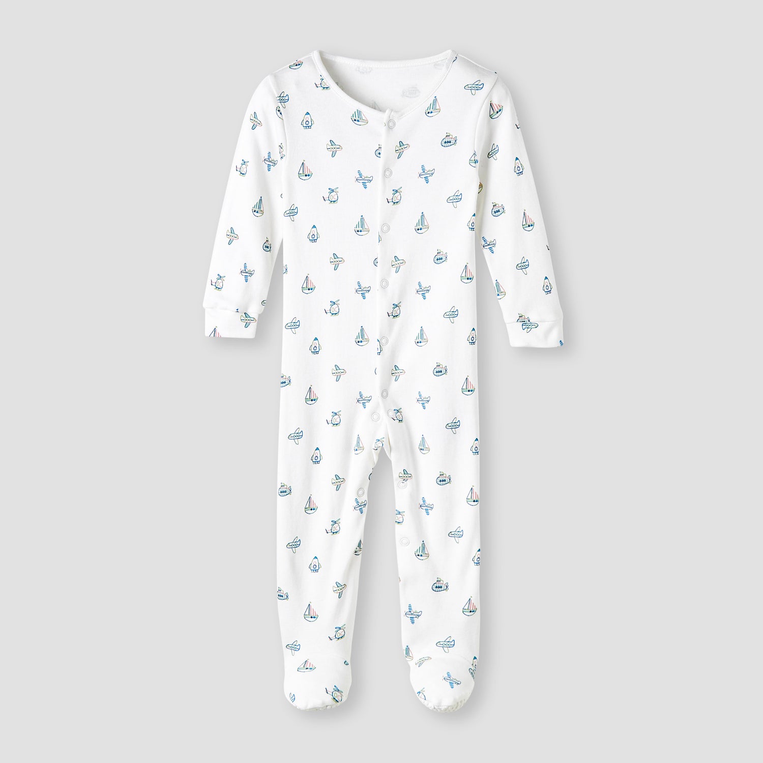Juniors Round Neck Sleepsuit with Snap Button Closure - Cotton - Long Sleeves