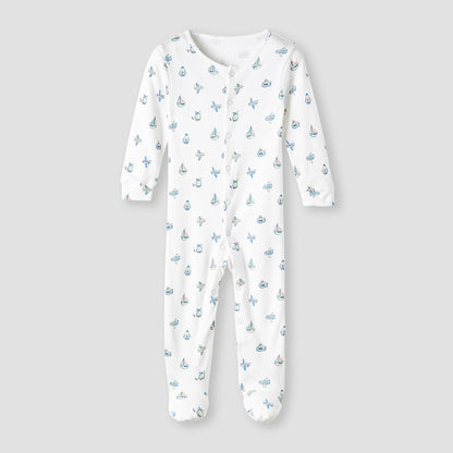 Juniors Round Neck Sleepsuit with Snap Button Closure - Cotton - Long Sleeves