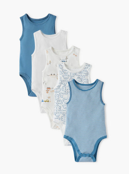 Juniors Printed Sleeveless Bodysuit - Set of 5-promo_babyshop_Buy2for115_UAE130126-image-1