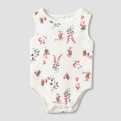 Set of 5, Juniors Cotton Crew Neck Sleeveless Bodysuit with Print