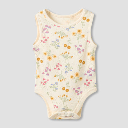 Set of 5, Juniors Cotton Crew Neck Sleeveless Bodysuit with Floral Print