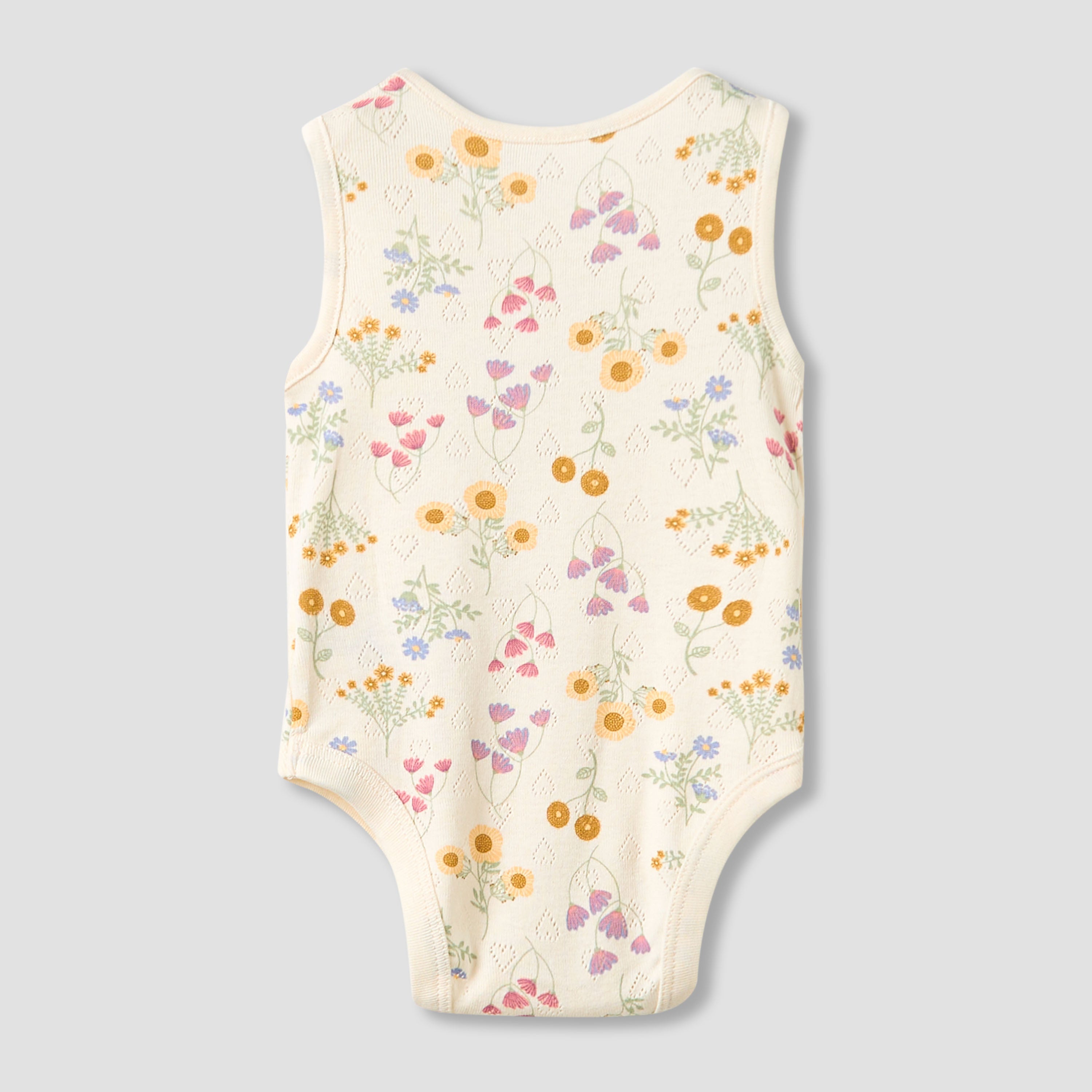 Set of 5, Juniors Cotton Crew Neck Sleeveless Bodysuit with Floral Print