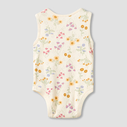 Set of 5, Juniors Cotton Crew Neck Sleeveless Bodysuit with Floral Print