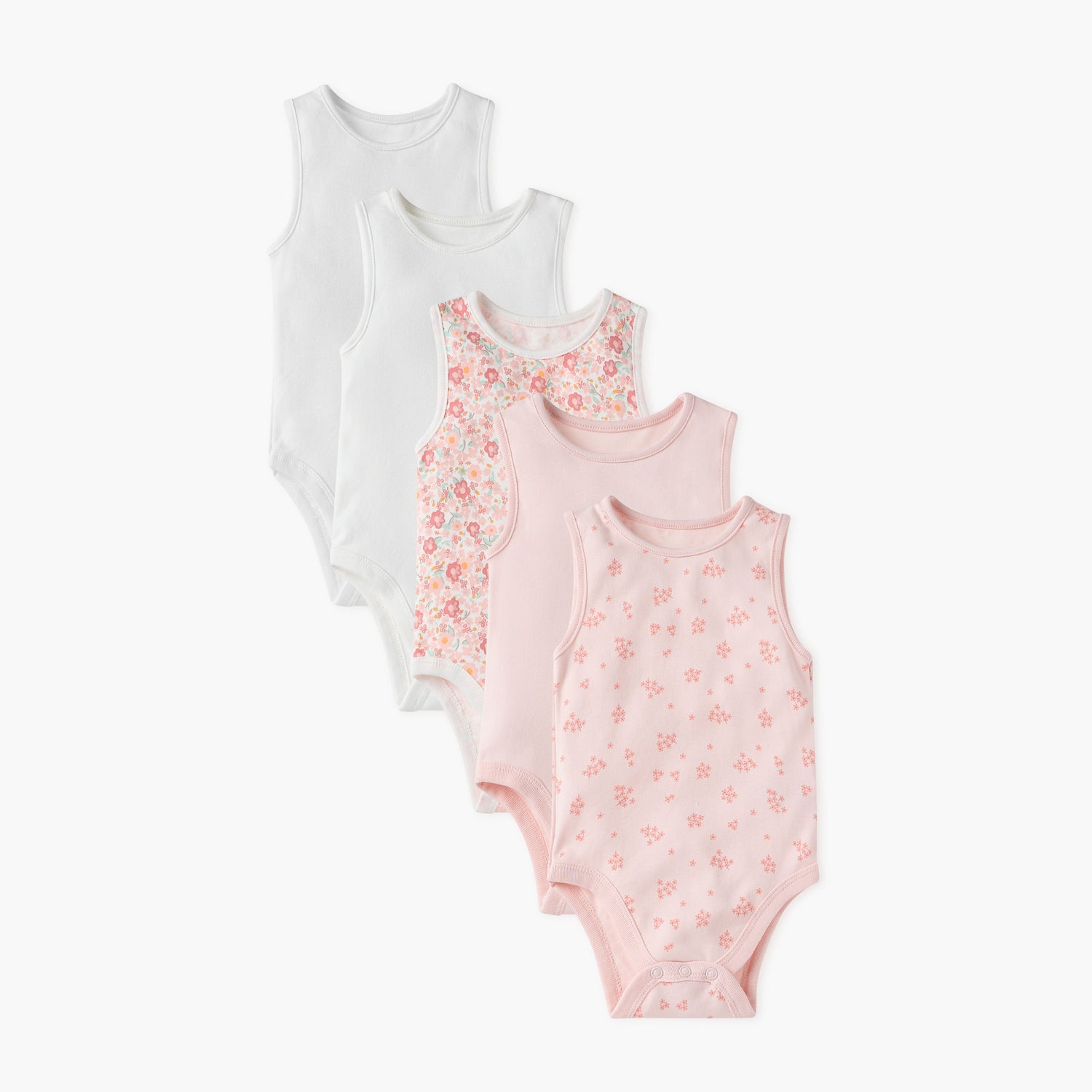 Juniors Floral Print Sleeveless Bodysuit - Set of 5 - Multicolour / 12-18 mths