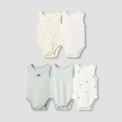 Set of 5, Juniors Crew Neck Sleeveless Bodysuit with Button Closure - Multicolour / 12-18 mths