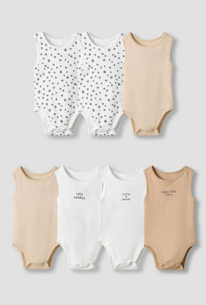 Juniors Round Neck Bodysuit with Snap Button Closure - Cotton - Sleeveless - Set of 7