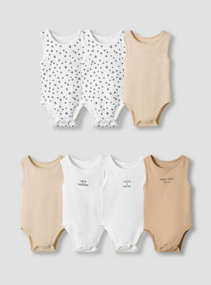 Juniors Round Neck Bodysuit with Snap Button Closure - Cotton - Sleeveless - Set of 7-baby-girls-clothing-bodysuits-image-1