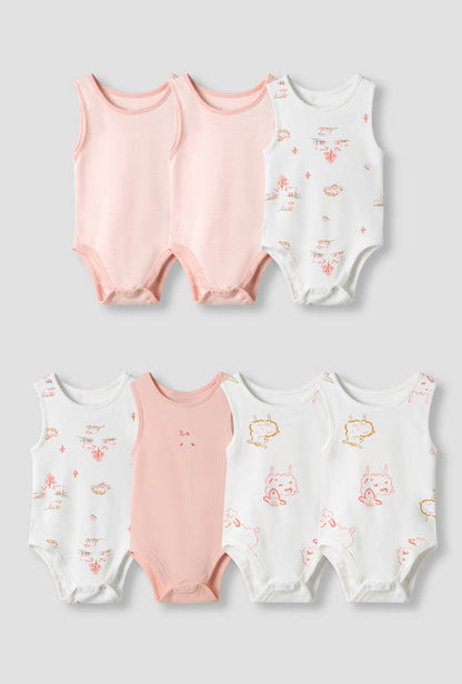 Juniors Round Neck Bodysuit with Snap Button Closure - Cotton - Sleeveless - Set of 7