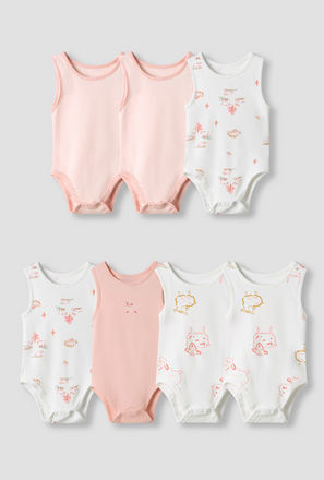 Juniors Round Neck Bodysuit with Snap Button Closure - Cotton - Sleeveless - Set of 7