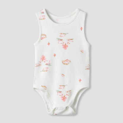 Juniors Round Neck Bodysuit with Snap Button Closure - Cotton - Sleeveless - Set of 7