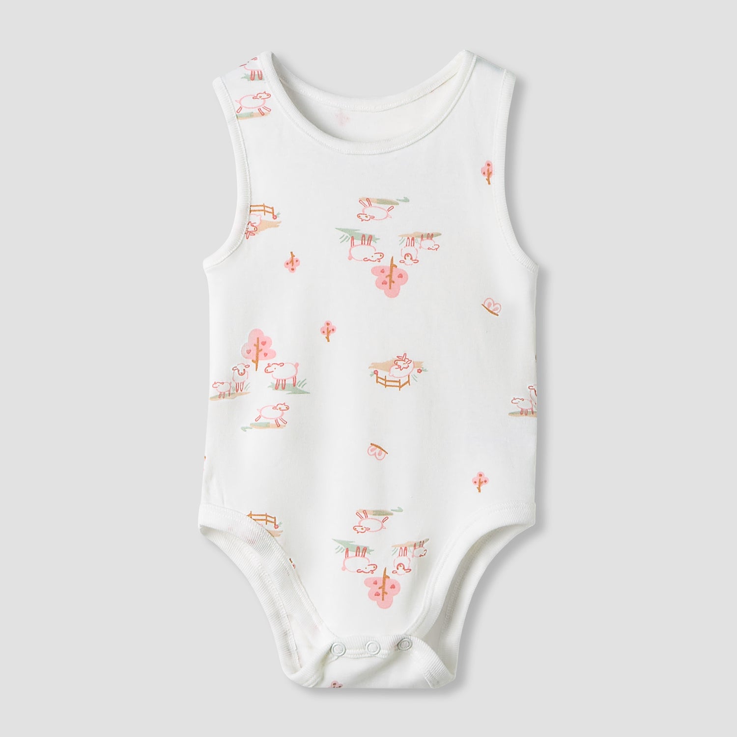 Juniors Round Neck Bodysuit with Snap Button Closure - Cotton - Sleeveless - Set of 7