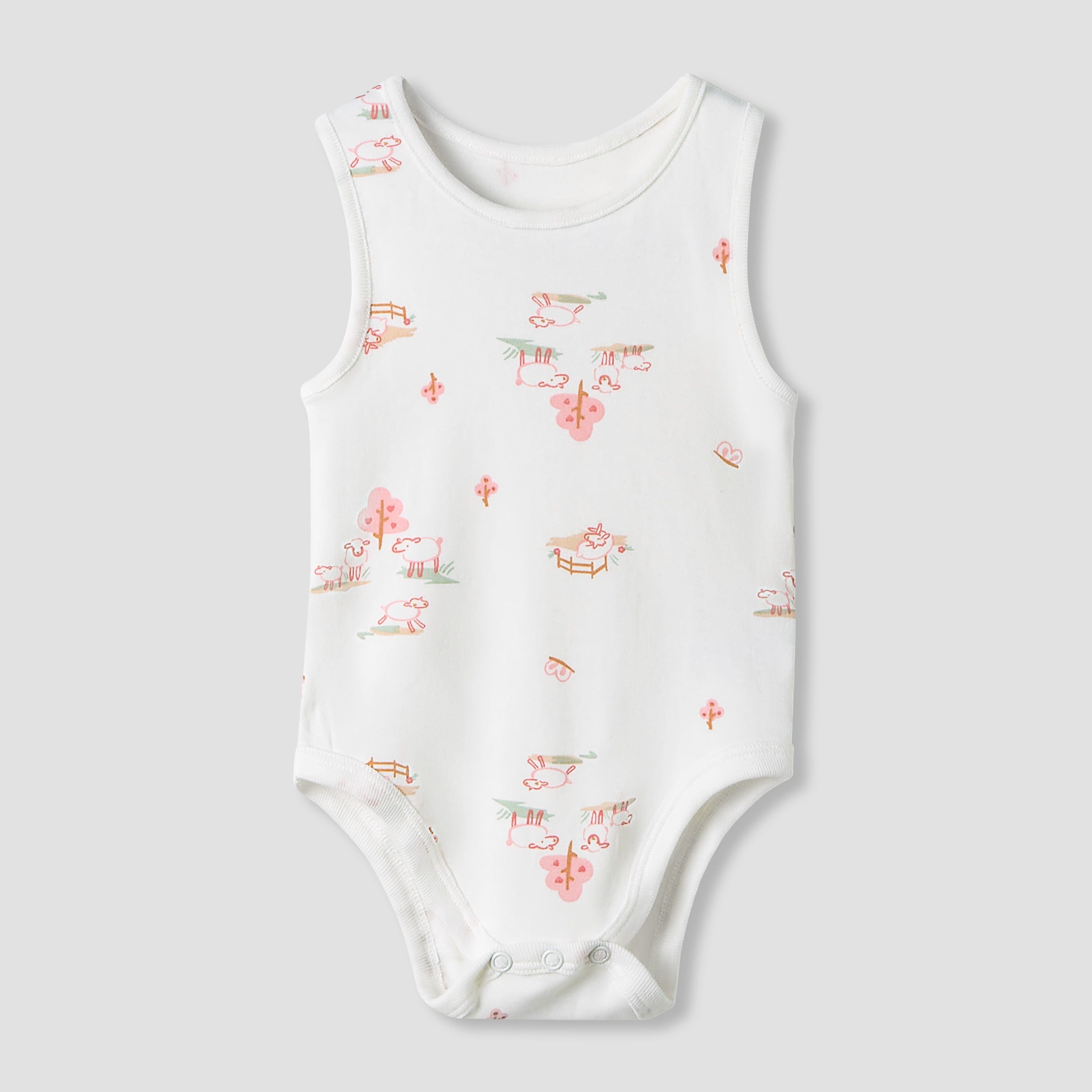 Juniors Round Neck Bodysuit with Snap Button Closure - Cotton - Sleeveless - Set of 7