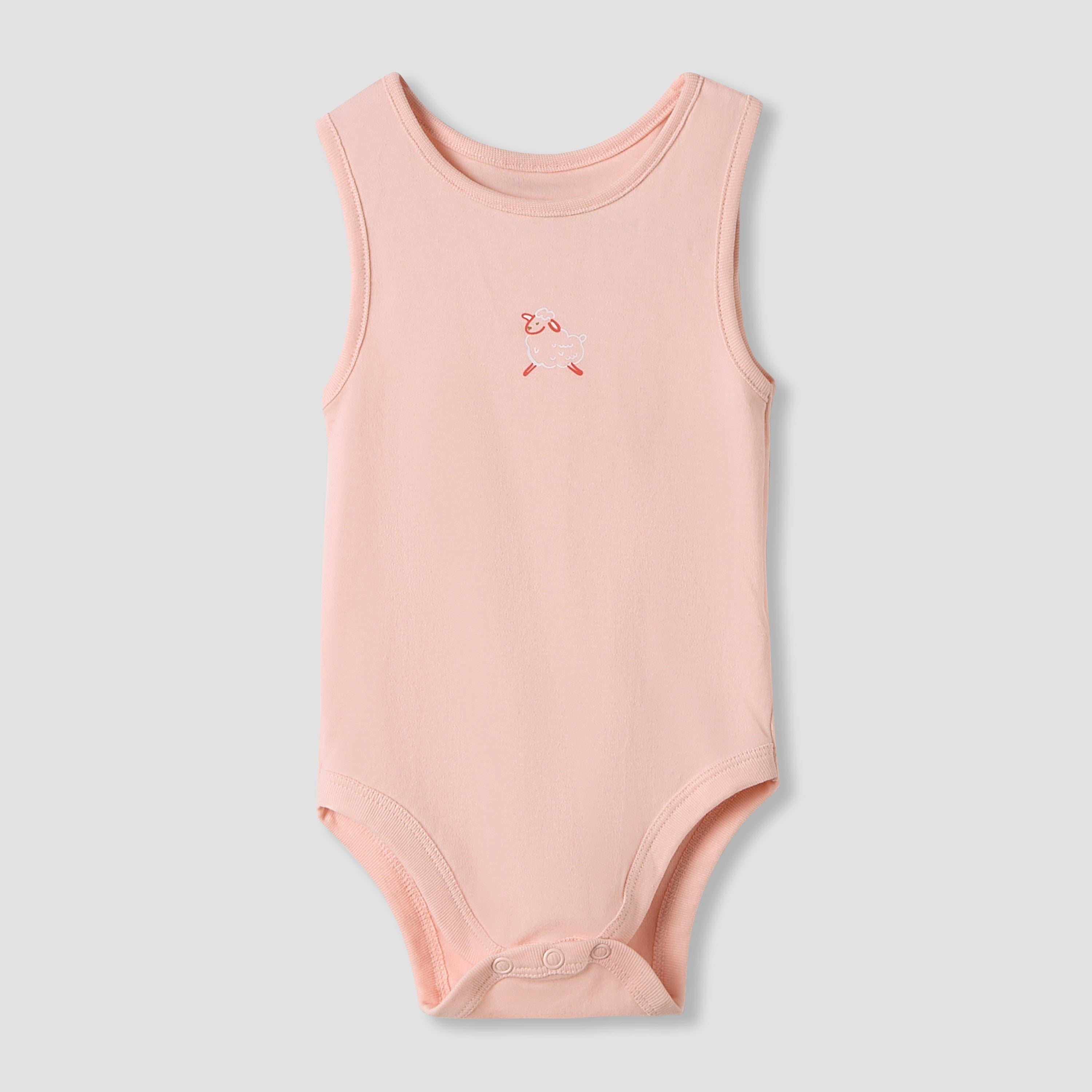 Juniors Round Neck Bodysuit with Snap Button Closure - Cotton - Sleeveless - Set of 7