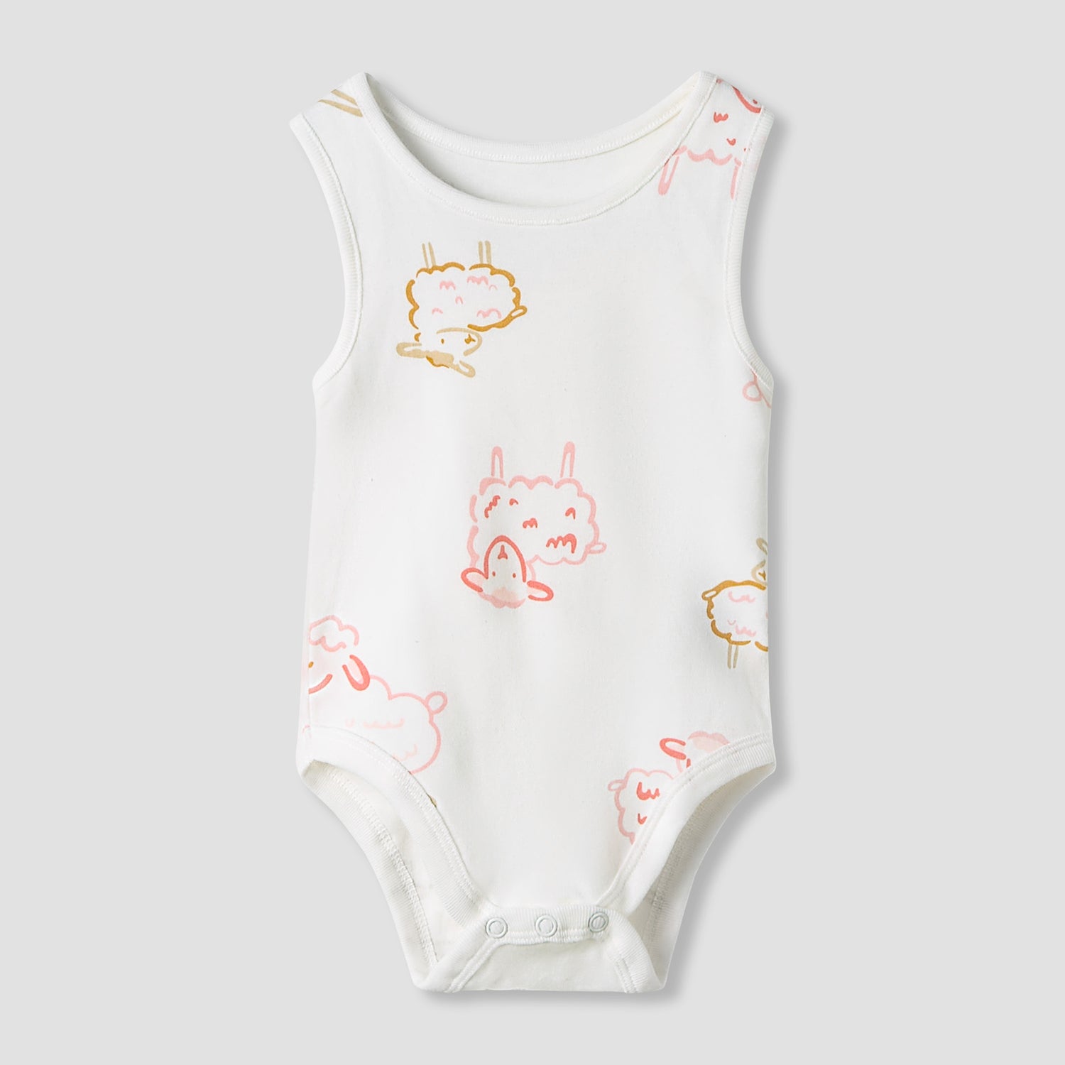 Juniors Round Neck Bodysuit with Snap Button Closure - Cotton - Sleeveless - Set of 7
