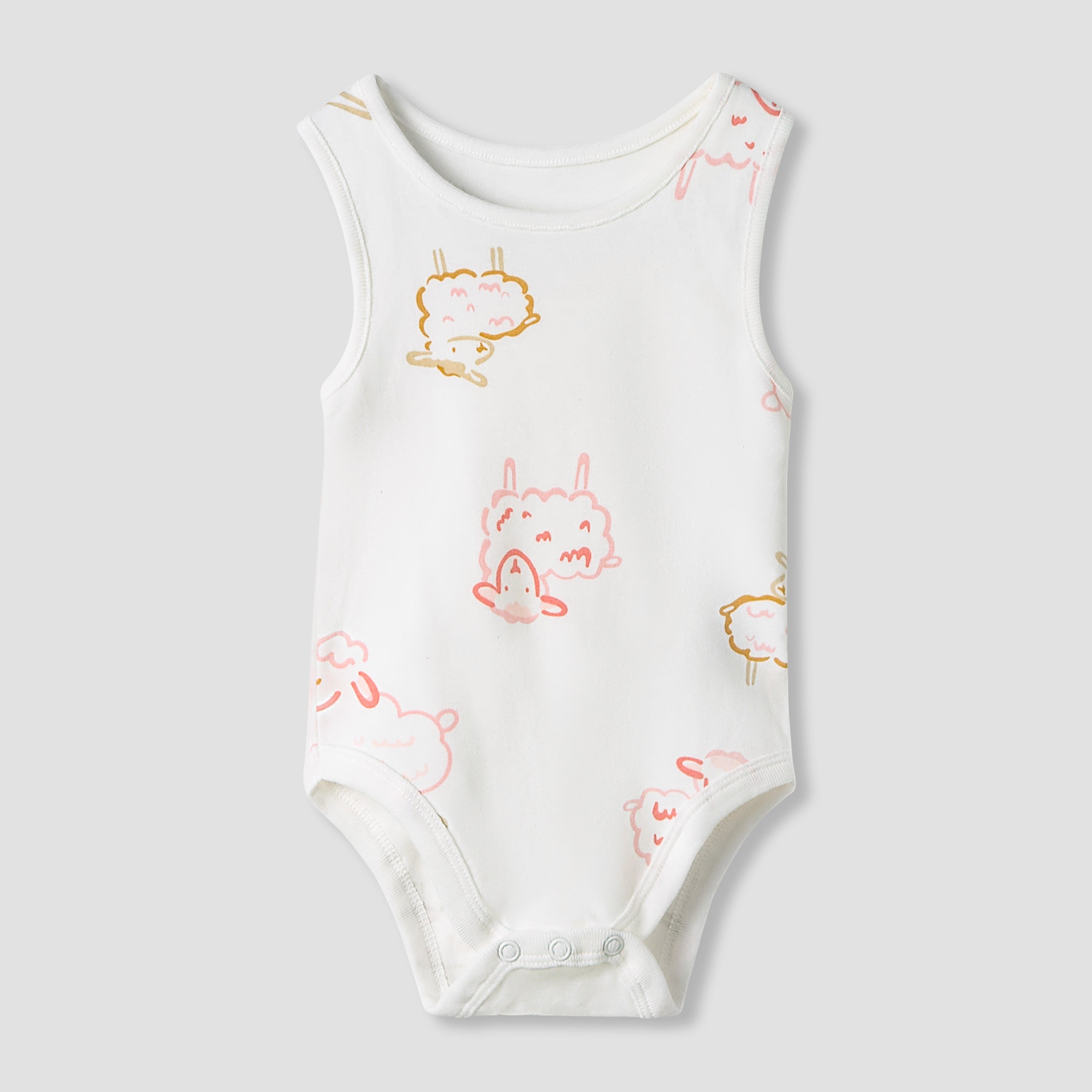 Juniors Round Neck Bodysuit with Snap Button Closure - Cotton - Sleeveless - Set of 7