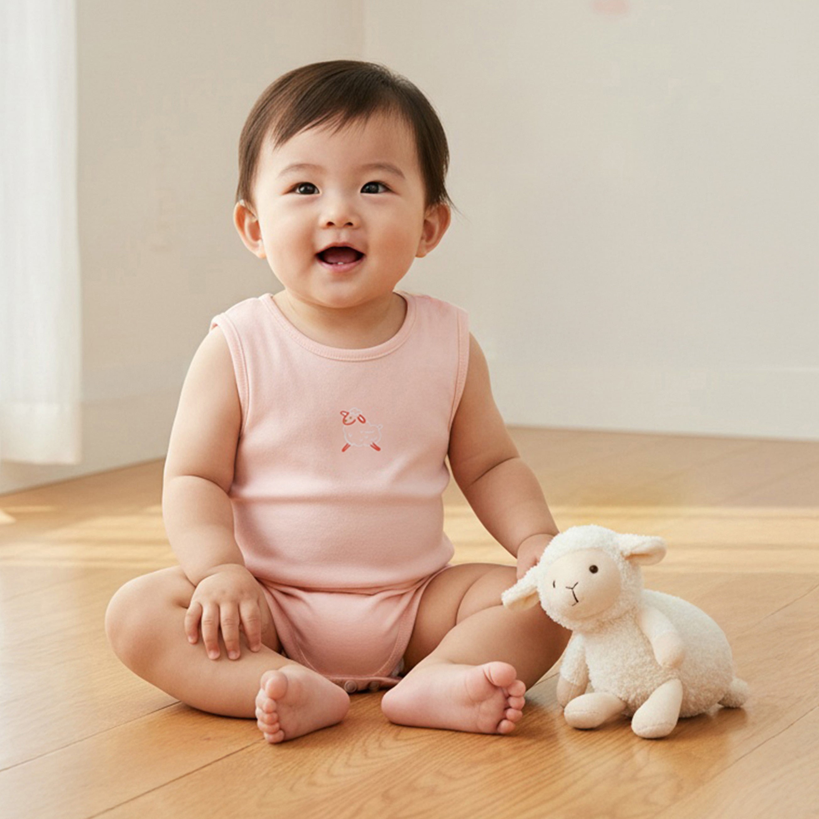 Juniors Round Neck Bodysuit with Snap Button Closure - Cotton - Sleeveless - Set of 7