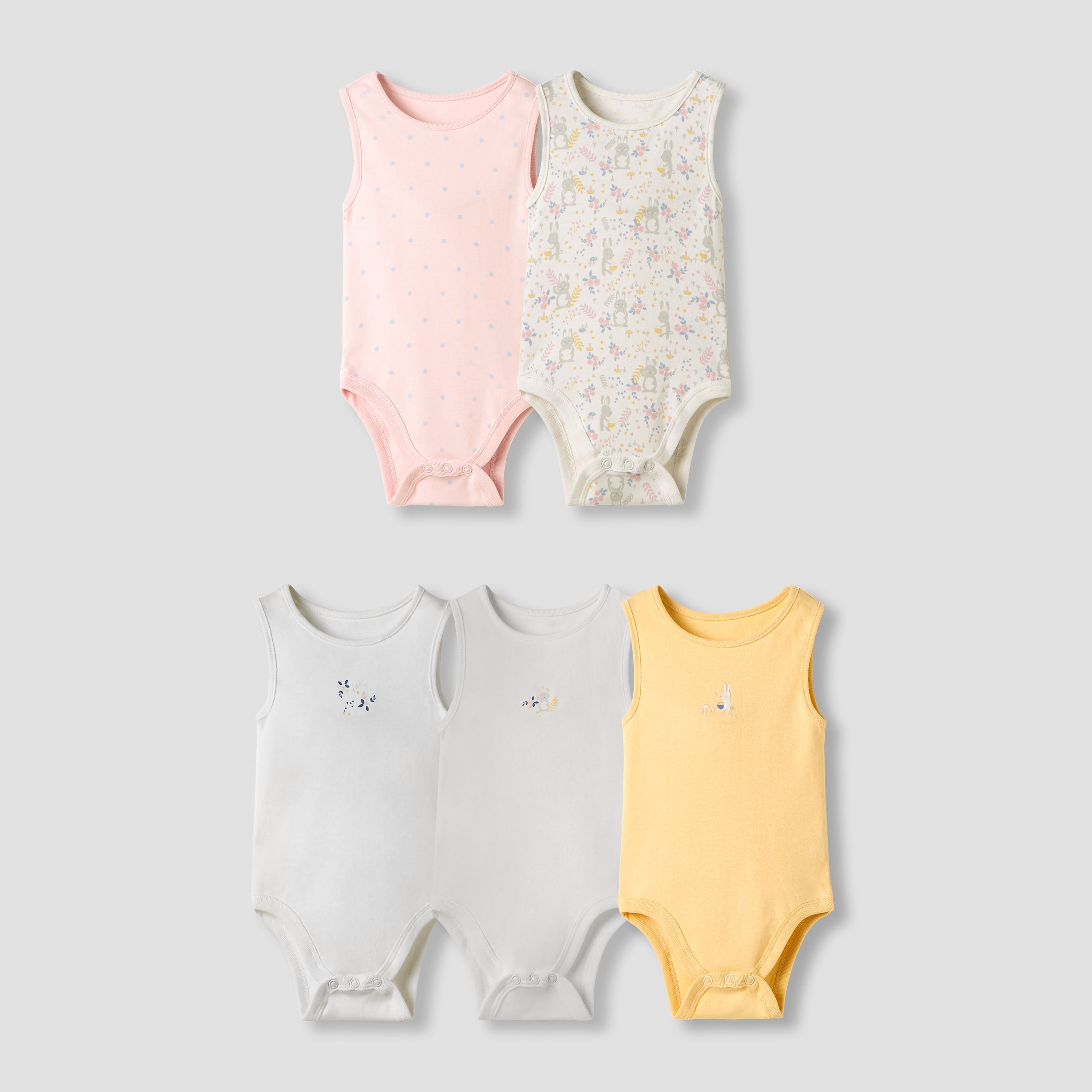 Juniors Printed Sleeveless Bodysuit - Set of 5 - Multicolour / 12-18 mths