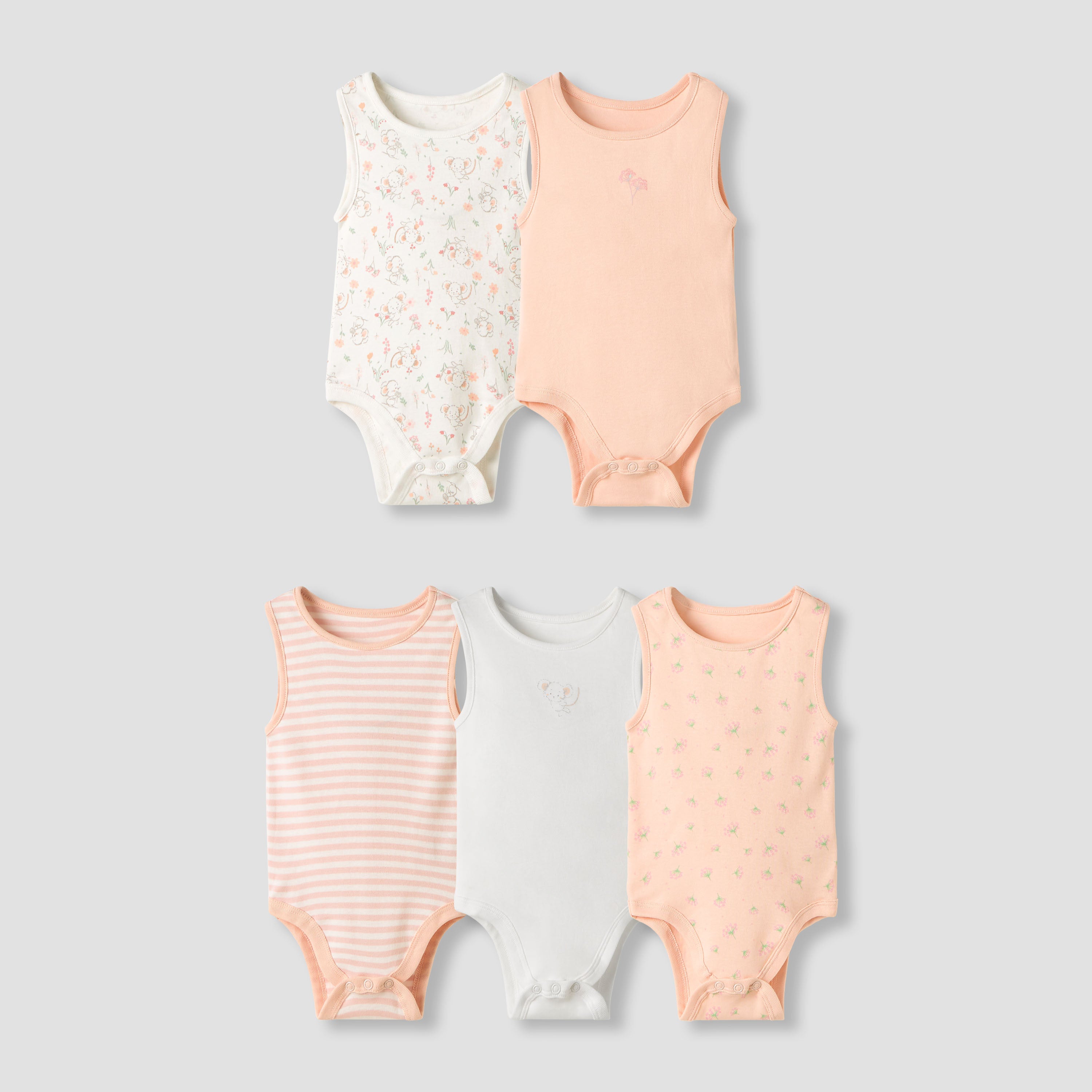 Juniors Printed Sleeveless Bodysuit - Set of 5 - Multicolour / 18-24 mths