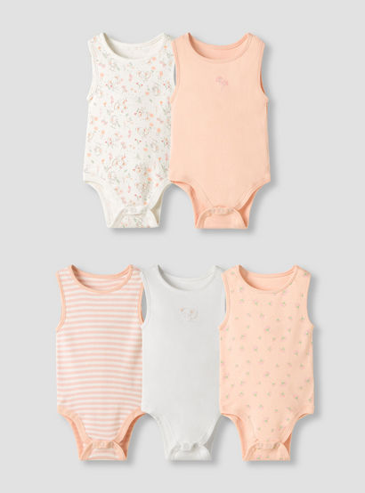 Juniors Printed Sleeveless Bodysuit - Set of 5-baby-girls-clothing-bodysuits-image-1