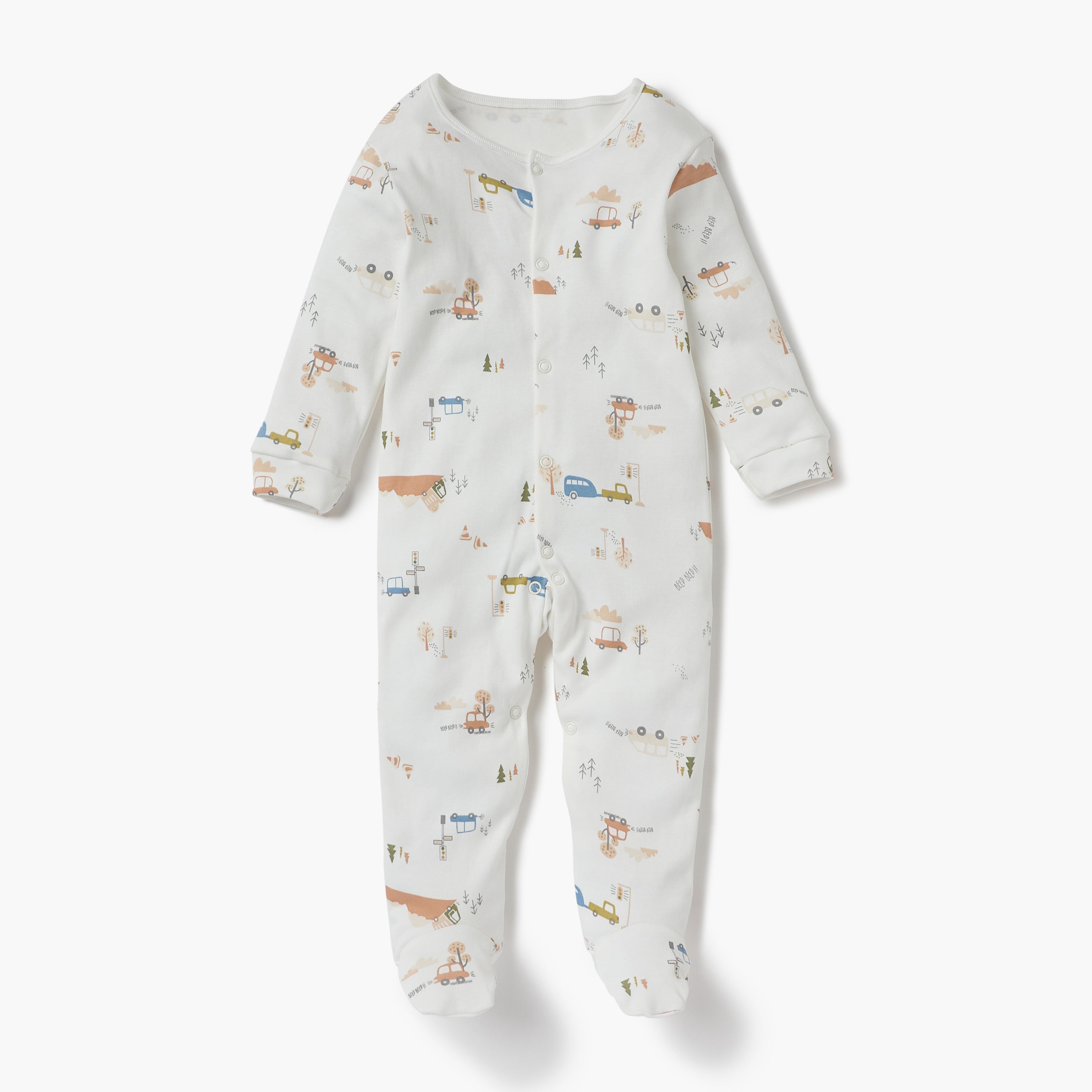 Juniors Printed Sleepsuit with Long Sleeves and Button Closure - Set of 3