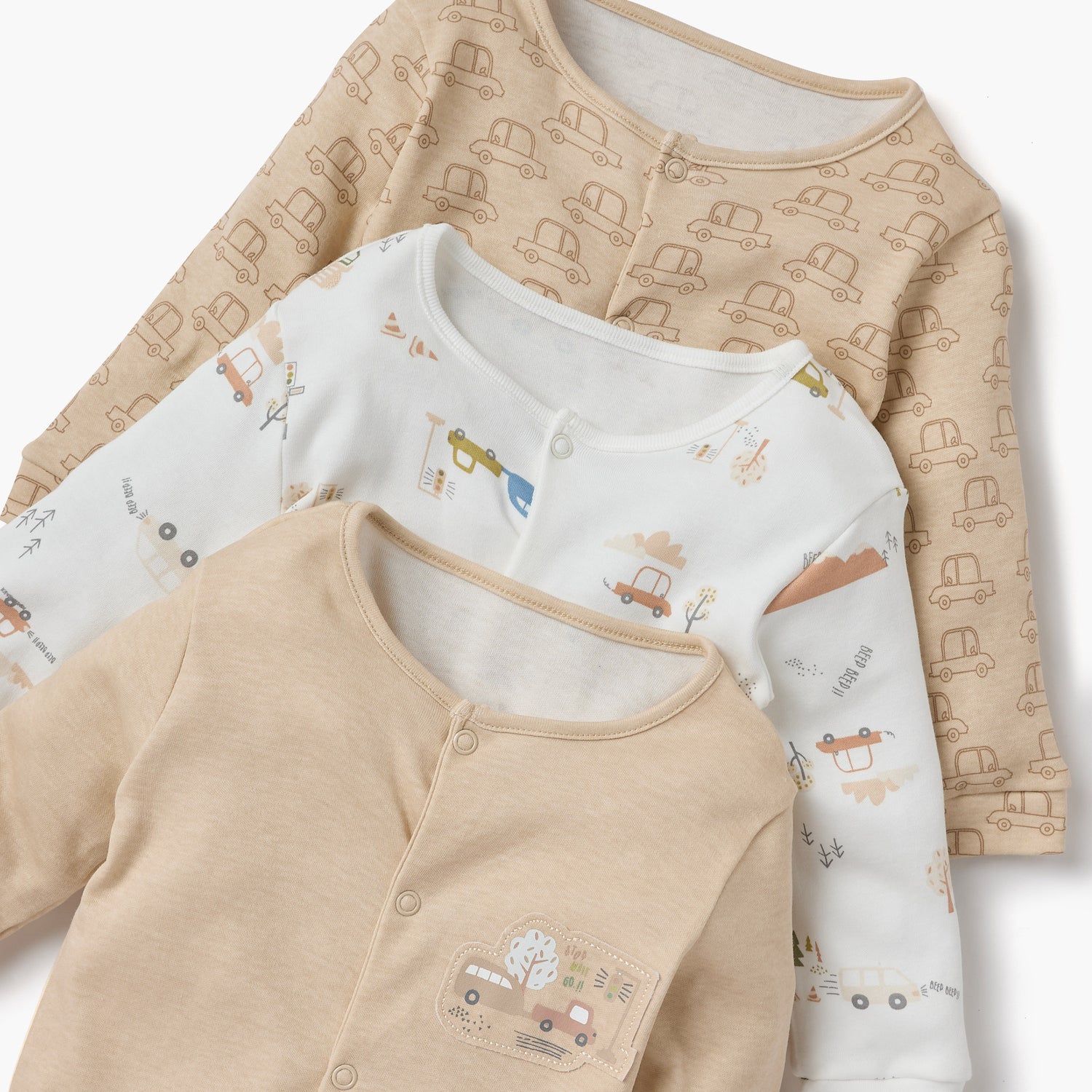 Juniors Printed Sleepsuit with Long Sleeves and Button Closure - Set of 3